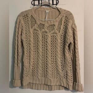 Anthropologie Future Paradise Womens Small Cream Lace Accent Open Weave  Sweater
